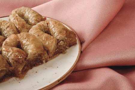 Traditional turkish dessert baklava with cashew, walnuts. Homemade baklava with nuts and honey.