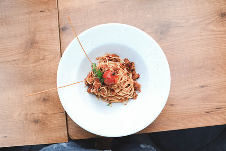 Tasty appetizing classic Italian pasta with a delicious sauce.