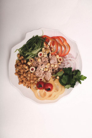 Fresh salad plate with mixed greensの写真素材