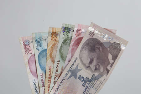 Turkish currency, Turkish lira banknotesの写真素材