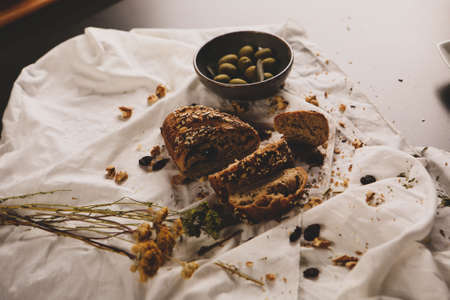 delicious natural aesthetic baked breadの写真素材