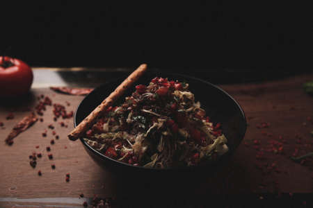 Fresh salad plate with mixed greensの写真素材