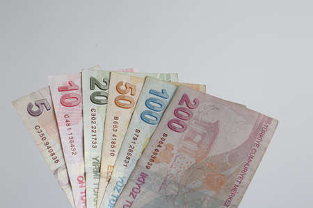 Turkish currency, Turkish lira banknotesの写真素材