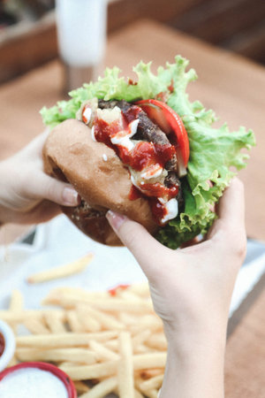 Homemade hamburger with fresh vegetables