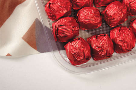 a lot of variety chocolate pralinesの写真素材