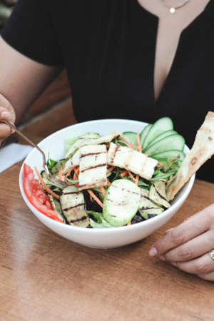 Fresh salad plate with mixed greensの写真素材