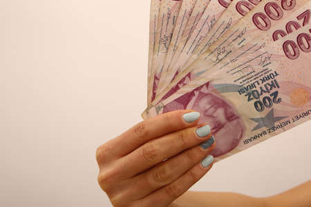 Turkish currency, Turkish lira banknotesの写真素材