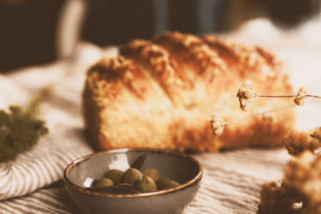 delicious natural aesthetic baked breadの写真素材