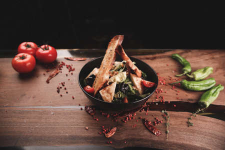 Fresh salad plate with mixed greensの写真素材