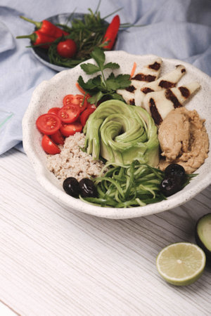 Fresh salad plate with mixed greensの写真素材