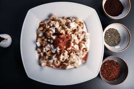 Turkish Manti Manlama on plateの写真素材