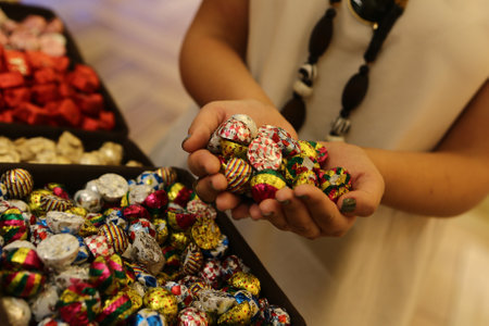 a lot of variety chocolate pralinesの写真素材