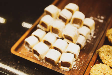 Group of assorted cookies. Chocolate chip, oatmeal raisin, white chocolateの写真素材