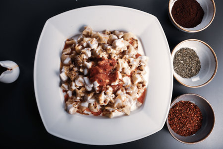 Turkish Manti Manlama on plateの写真素材