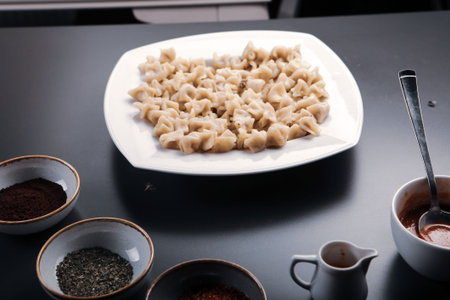 Turkish Manti Manlama on plateの写真素材