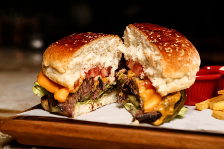 Homemade hamburger with fresh vegetables