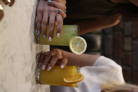 A glass of tasty orange juiceの写真素材