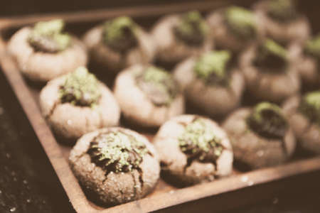 Group of assorted cookies. Chocolate chip, oatmeal raisin, white chocolateの写真素材