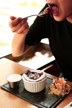 Chocolate Souffle with ice creamの写真素材