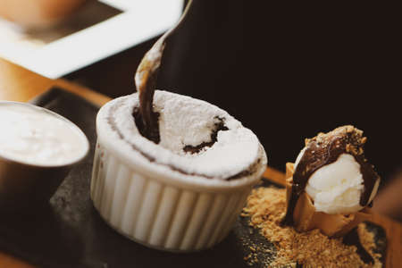 Chocolate Souffle with ice creamの写真素材