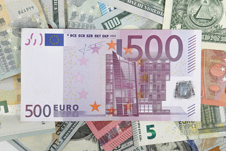Multi Euro Dollar cash and coin, Different type of new generation banknotes, bitcoin, turkish lira