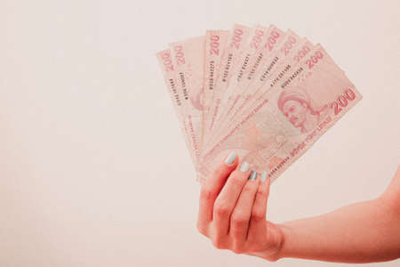 Turkish currency, Turkish lira banknotesの写真素材