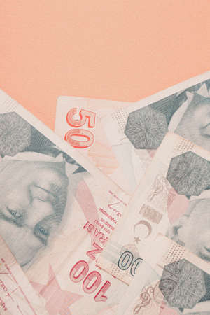Turkish currency, Turkish lira banknotesの写真素材