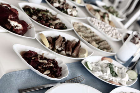 Traditional Turkish and Greek dinner appetizer tableの写真素材