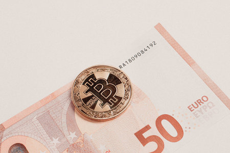 Multi Euro Dollar cash, Different type of new generation banknotes, bitcoin
