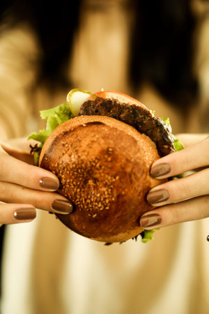Homemade hamburger with fresh vegetables