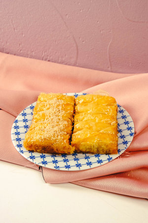 Traditional turkish dessert baklava with cashew, walnuts. Homemade baklava with nuts and honey.