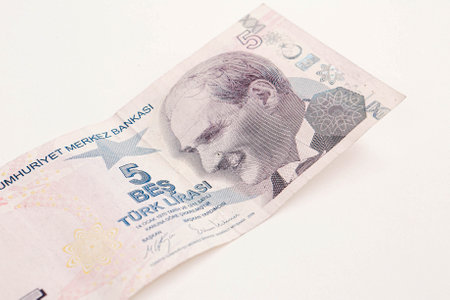 Turkish currency, Turkish lira banknotesの写真素材