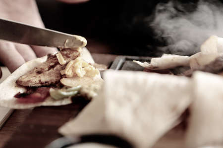 Delicious meat meal on the tableの写真素材