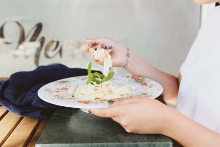 Tasty appetizing classic Italian pasta with a delicious sauce.