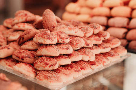 Group of assorted cookies. Chocolate chip, oatmeal raisin, white chocolateの写真素材