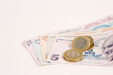 Turkish currency, Turkish lira banknotesの写真素材