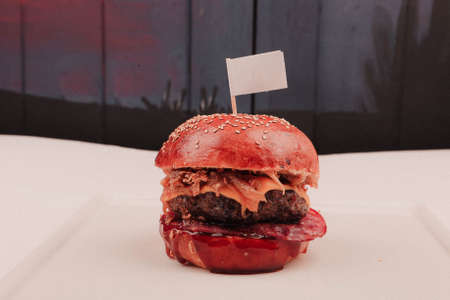 Homemade hamburger with fresh vegetablesの写真素材