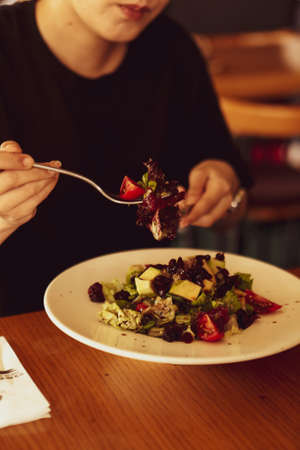 Fresh salad plate with mixed greensの写真素材