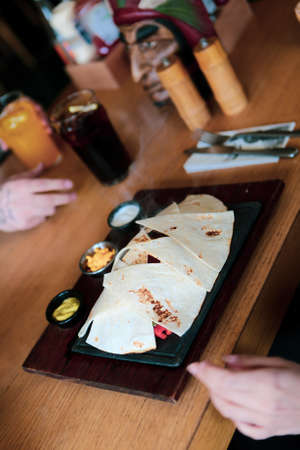 Delicious meat meal on the tableの写真素材