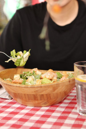 Fresh salad plate with mixed greensの写真素材