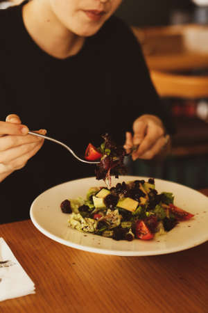 Fresh salad plate with mixed greensの写真素材