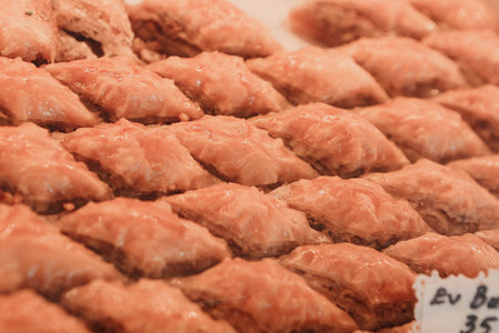 Traditional turkish dessert baklava with cashew, walnuts. Homemade baklava with nuts and honey.
