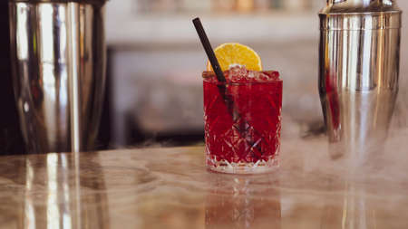 Alcohol cocktail drink on the table in restaurantの写真素材