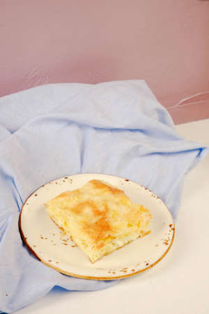 delicious layered pastry with cheese fillingの写真素材