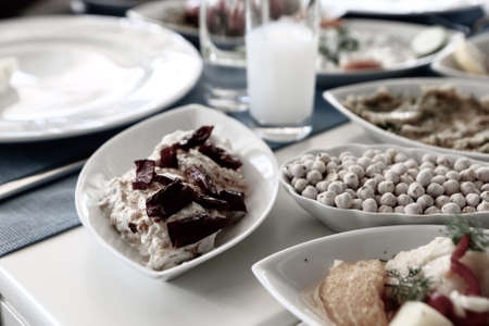 Traditional Turkish and Greek dinner appetizer tableの写真素材