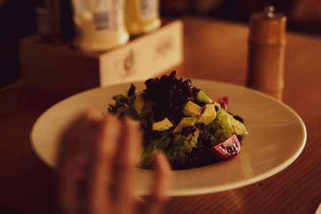 Fresh salad plate with mixed greensの写真素材