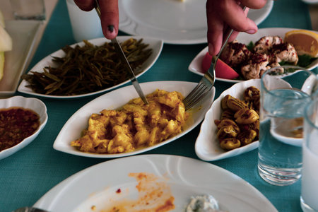 Traditional Turkish and Greek dinner appetizer table
