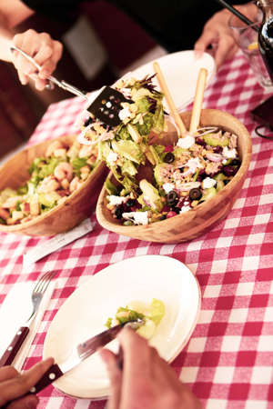 Fresh salad plate with mixed greensの写真素材