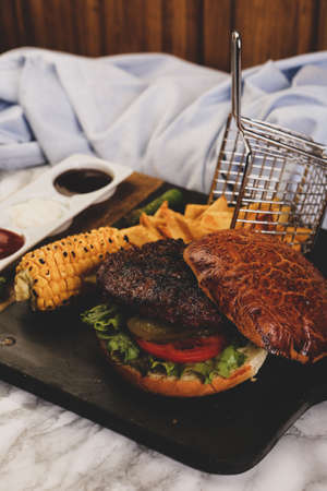 Homemade hamburger with fresh vegetablesの写真素材