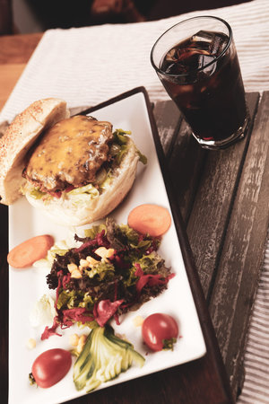 Homemade hamburger with fresh vegetables